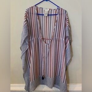 Jessica Simpson Striped Swim Coverup - Red and White